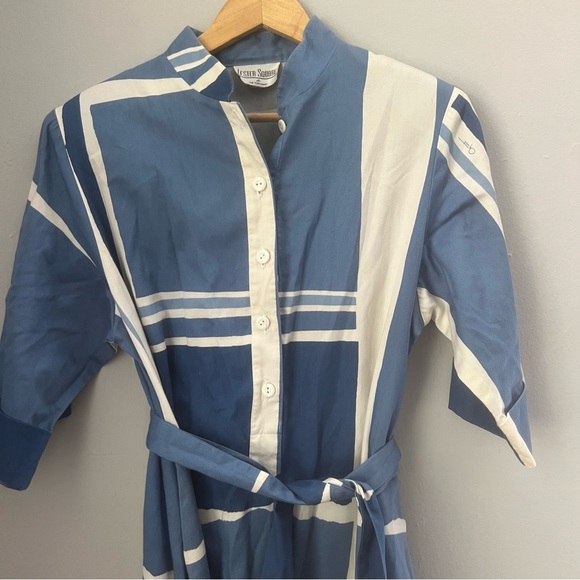 Vintage Lester Square for The Tog Shop blue white panel shirt dress pockets - Picture 11 of 16